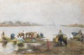Fellahs au bord du Nil Alphons Leopold Mielich scènes orientalistes